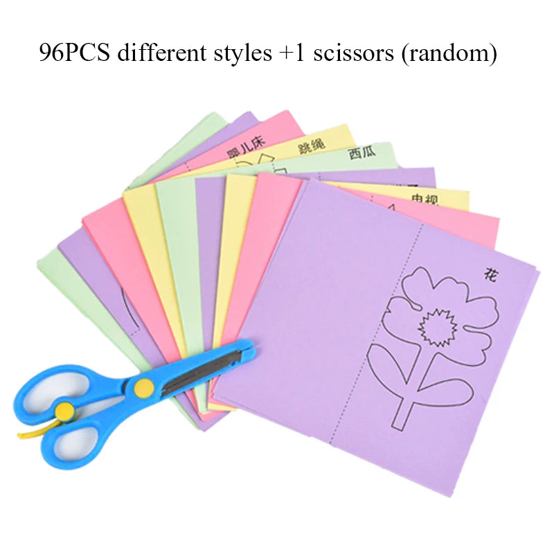 96 Pcs Children Cartoon DIY Colorful Paper Cutting Folding Toys Kids Craft Animal Handcraft Paper Art Learning Educational Toys