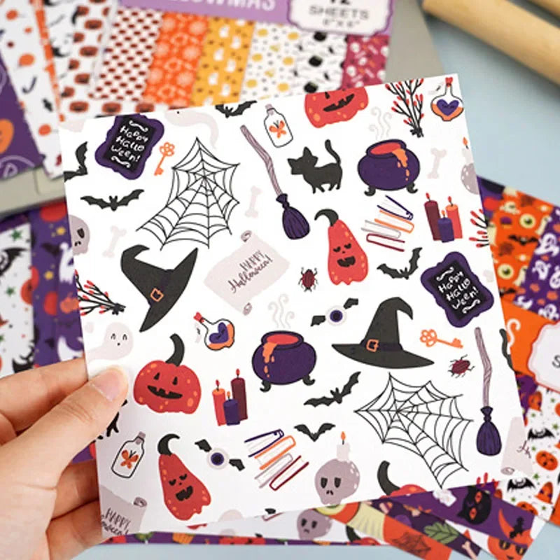 12 Sheets Halloween Themed Craft Paper DIY Gift Wrapping Paper Handmade Scrapbook Material Paper Halloween Party Decor Supplies