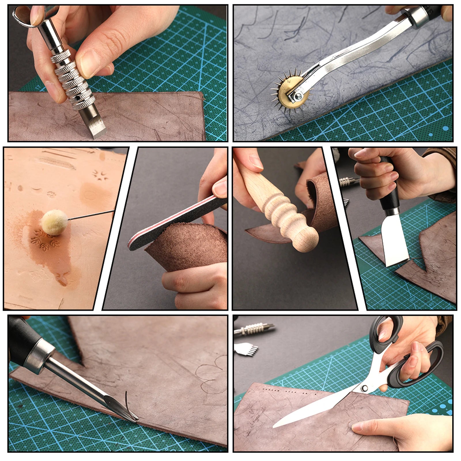 Leather Craft Tools Leather Working Tools Kit with Custom Storage Bag Making for Leatrher Cutting Punching Sewing Carving