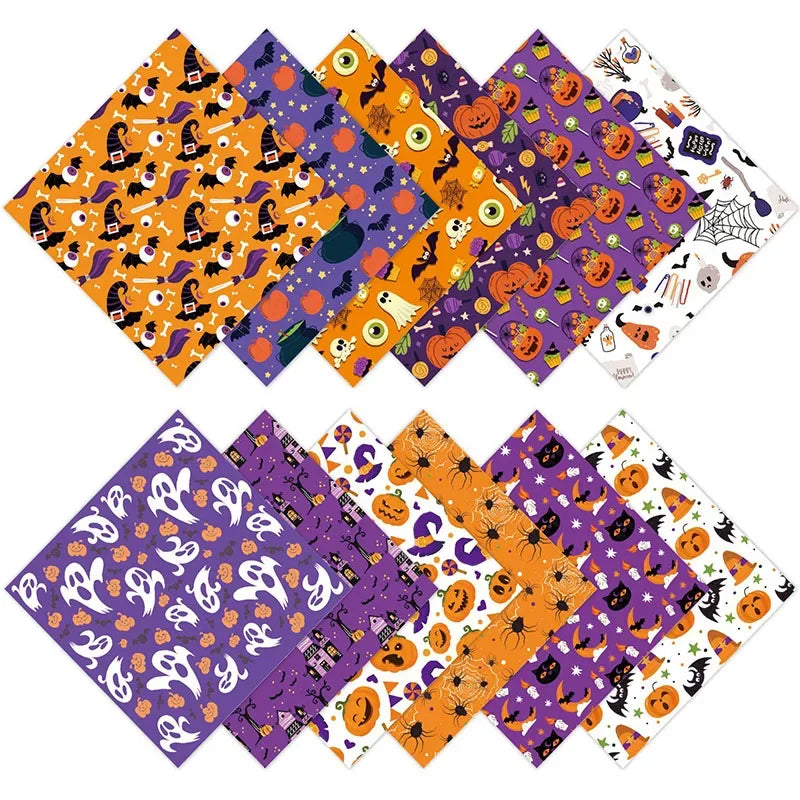 12 Sheets Halloween Themed Craft Paper DIY Gift Wrapping Paper Handmade Scrapbook Material Paper Halloween Party Decor Supplies