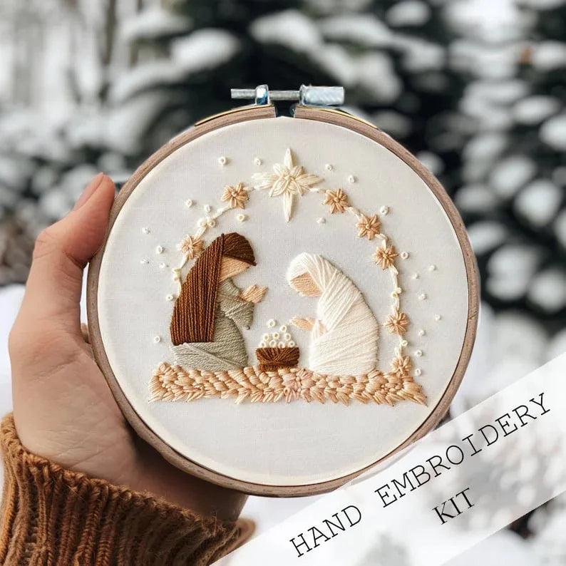 DIY Christmas Embroidery Kit Hand Embroidery Starter Stitch Kits Sewing Craft Stamped Embroidery Gifts for Adults Kid Beginner