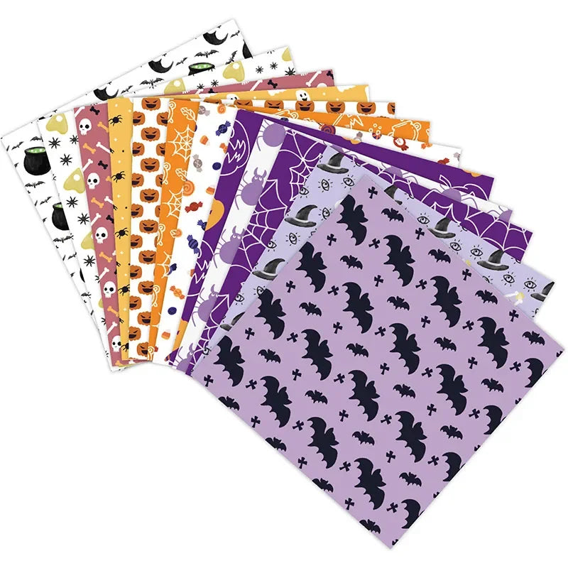 12 Sheets Halloween Themed Craft Paper DIY Gift Wrapping Paper Handmade Scrapbook Material Paper Halloween Party Decor Supplies