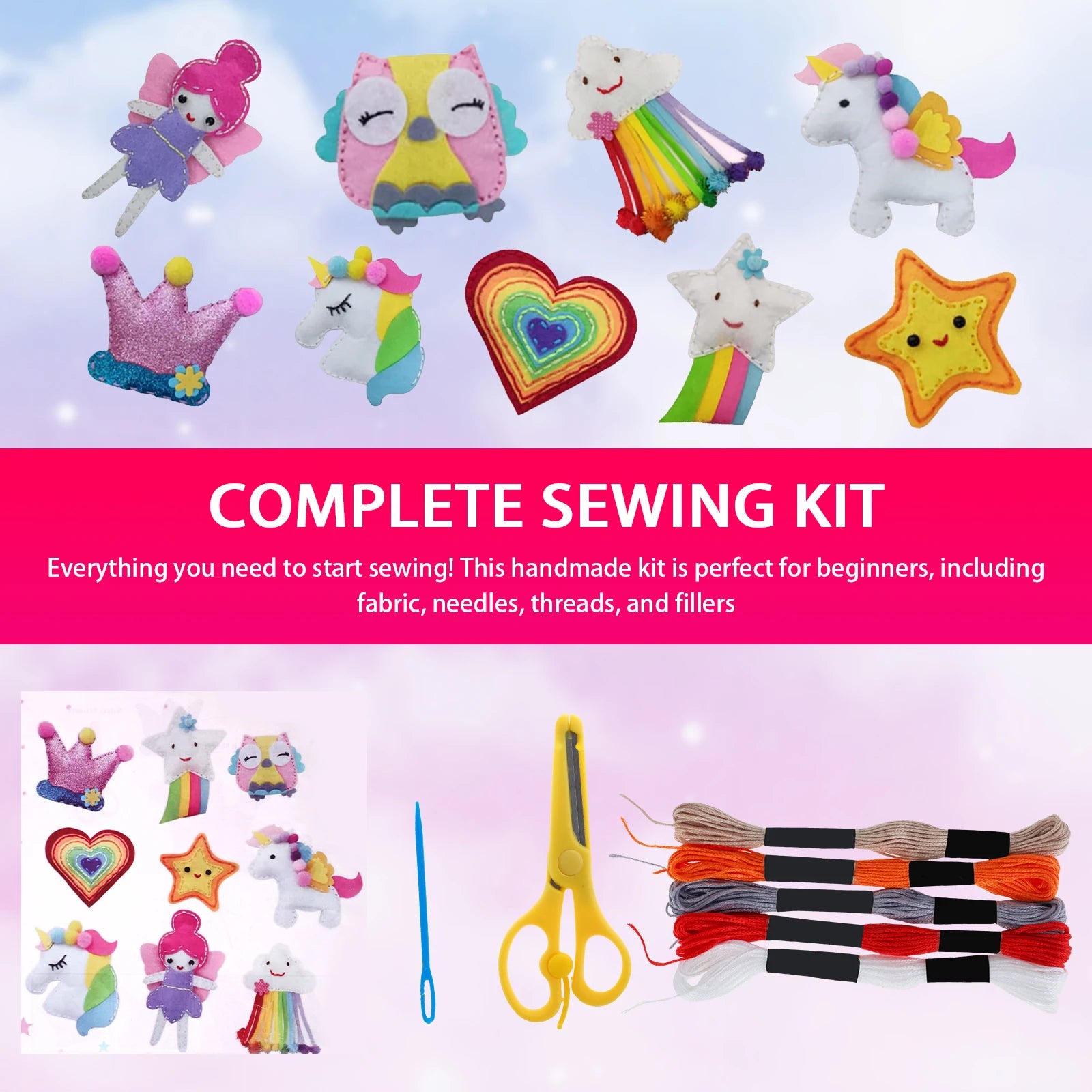 9/5Pcs DIY Sewing Kit Creative Kids Sewing Kits Crafts Set Educational DIY Felt Crafts Beginner Sewing Kit Felt DIY Toy Sets