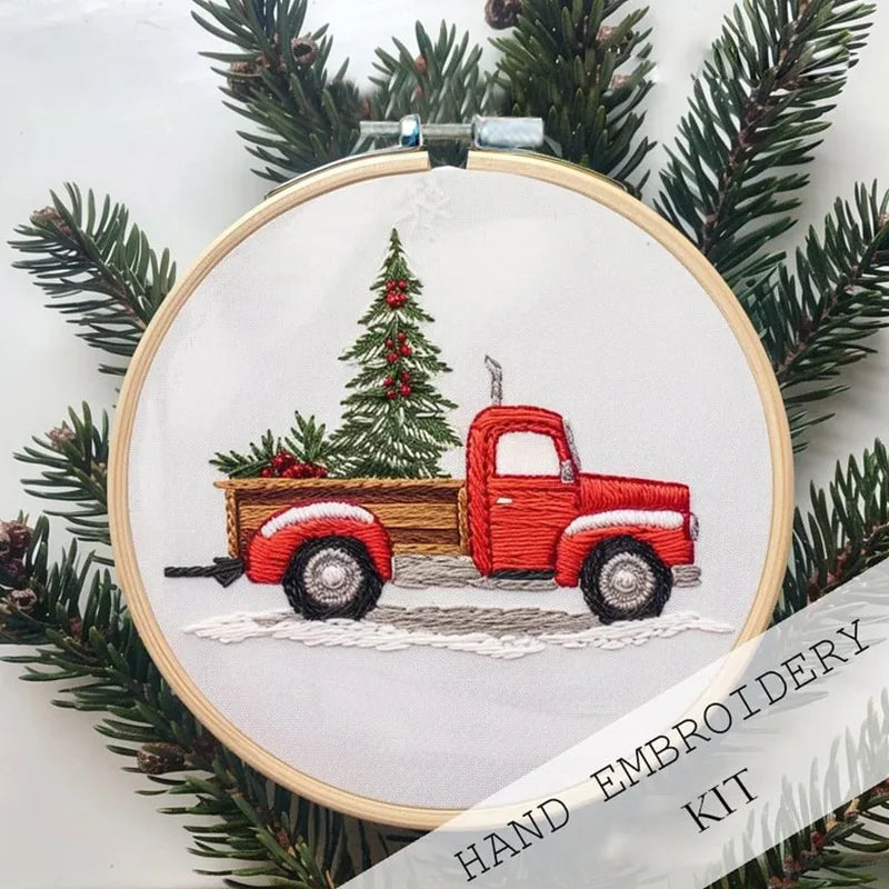 DIY Christmas Embroidery Kit Hand Embroidery Starter Stitch Kits Sewing Craft Stamped Embroidery Gifts for Adults Kid Beginner