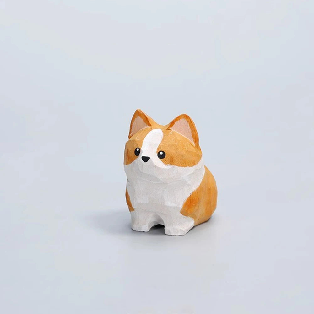 Handcrafted wood carving Home decorations decoraciones para el hogar desk accessories room decor Handmade Corgi Statue room