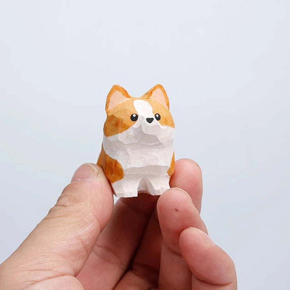 Handcrafted wood carving Home decorations decoraciones para el hogar desk accessories room decor Handmade Corgi Statue room