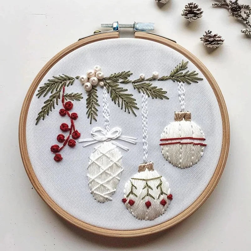 DIY Christmas Embroidery Kit Hand Embroidery Starter Stitch Kits Sewing Craft Stamped Embroidery Gifts for Adults Kid Beginner