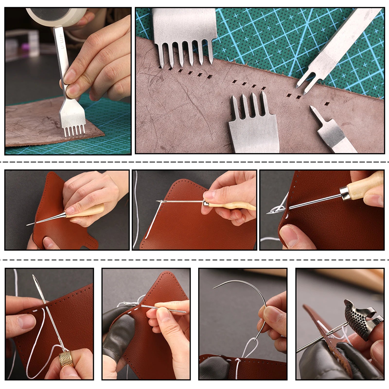 Leather Craft Tools Leather Working Tools Kit with Custom Storage Bag Making for Leatrher Cutting Punching Sewing Carving