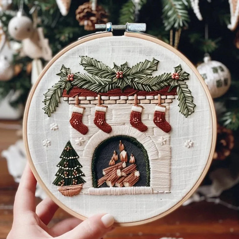 DIY Christmas Embroidery Kit Hand Embroidery Starter Stitch Kits Sewing Craft Stamped Embroidery Gifts for Adults Kid Beginner