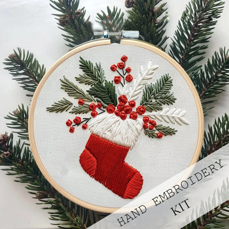 DIY Christmas Embroidery Kit Hand Embroidery Starter Stitch Kits Sewing Craft Stamped Embroidery Gifts for Adults Kid Beginner