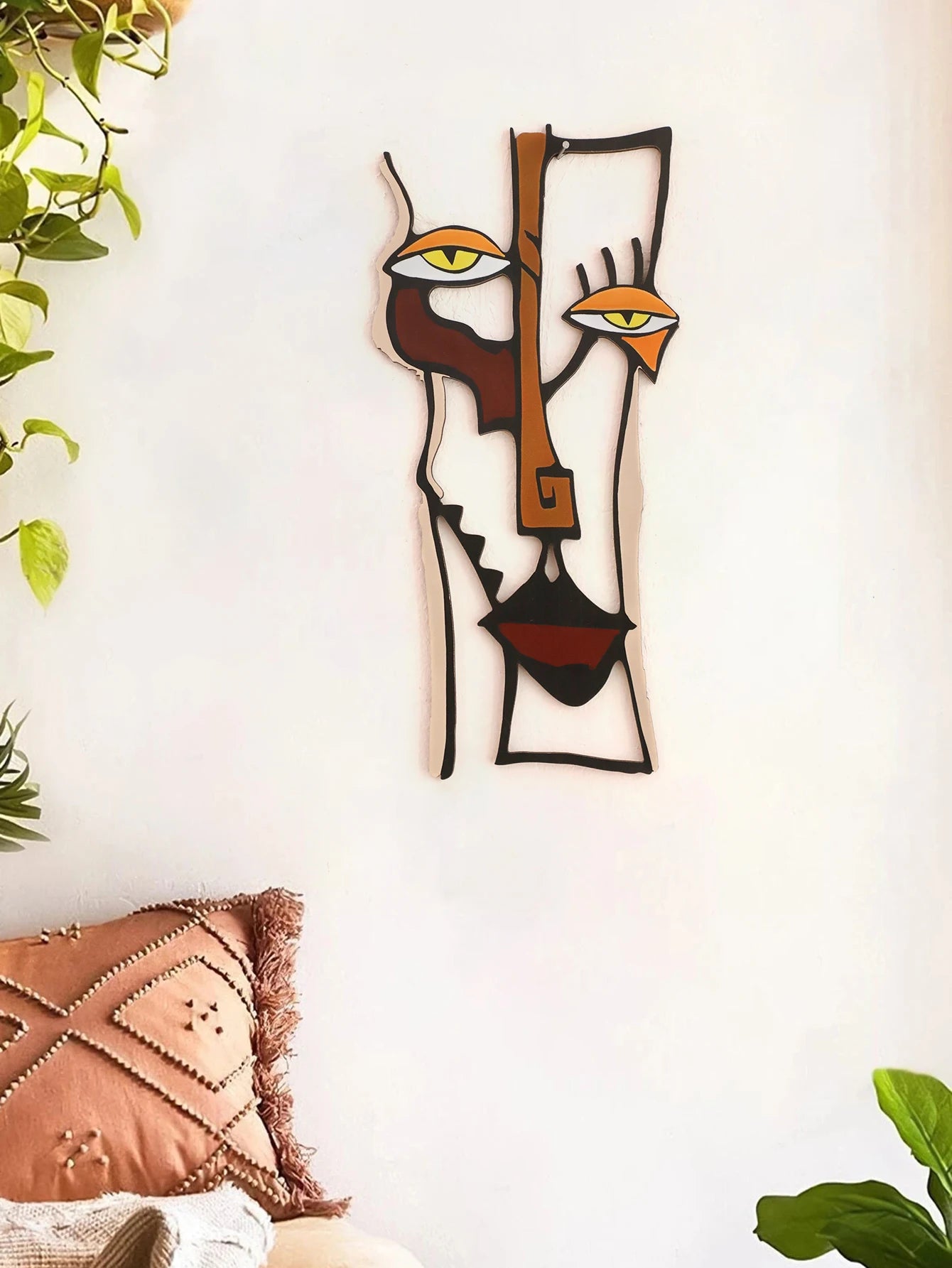 Abstract Face Wooden Wall Decor Art Wall Hanging Home Office Decorative Hanging for Living Room Bedroom and Hallway Crafts Gift