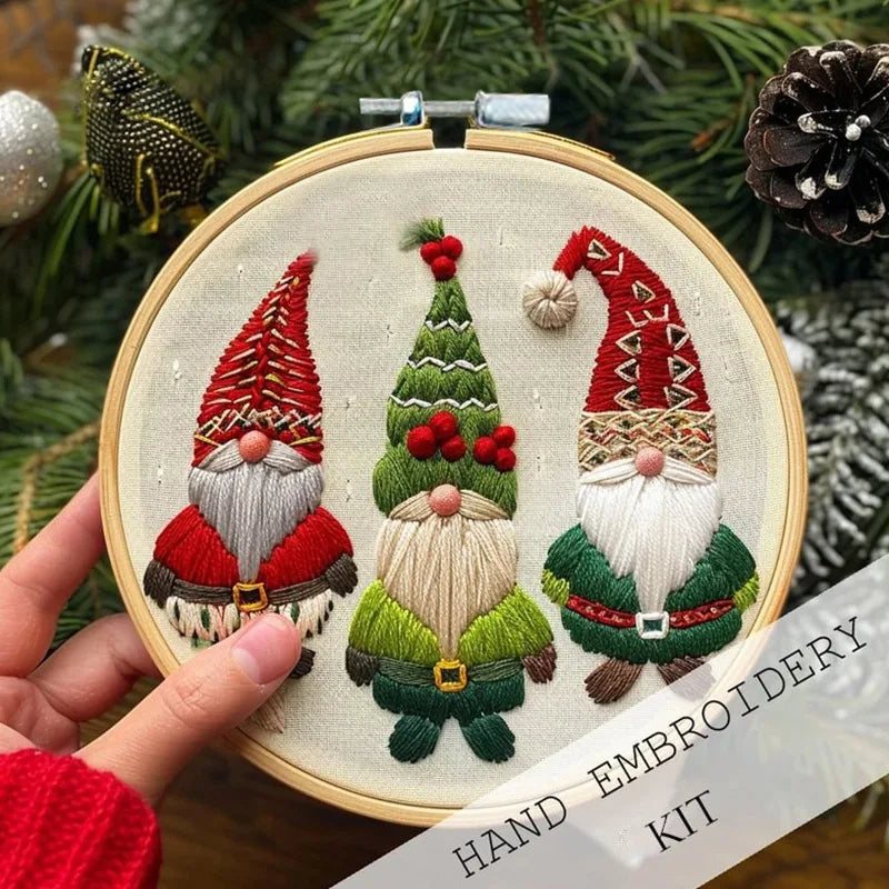 DIY Christmas Embroidery Kit Hand Embroidery Starter Stitch Kits Sewing Craft Stamped Embroidery Gifts for Adults Kid Beginner