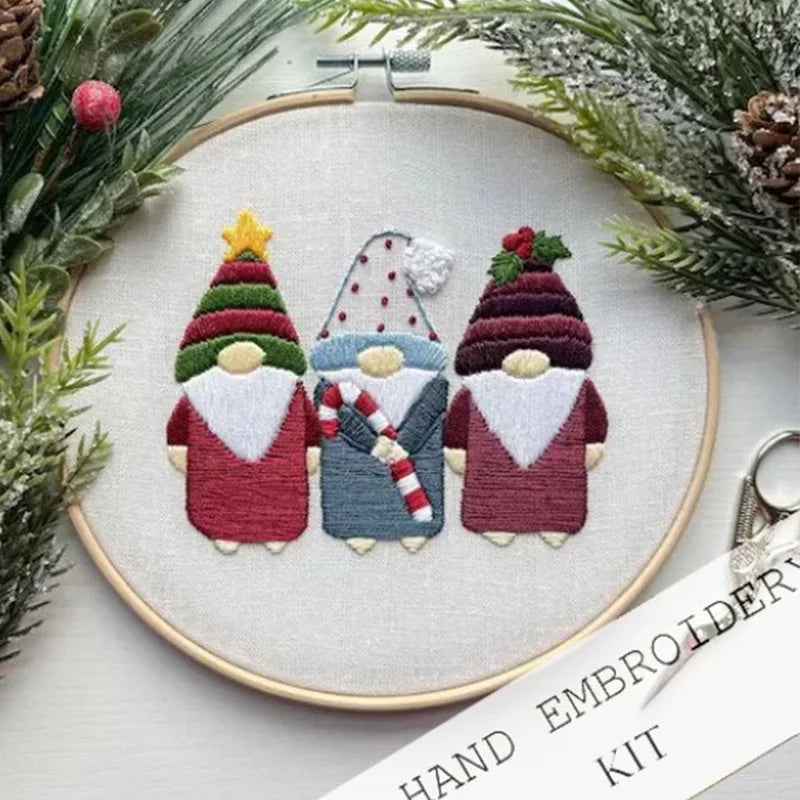 DIY Christmas Embroidery Kit Hand Embroidery Starter Stitch Kits Sewing Craft Stamped Embroidery Gifts for Adults Kid Beginner